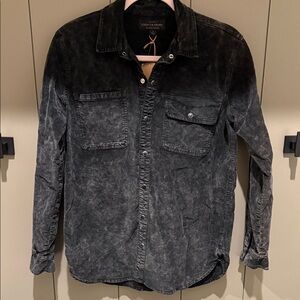 NWT Lucky Brand black/Charcoal snap-Up Shacket - distressed velvet size small